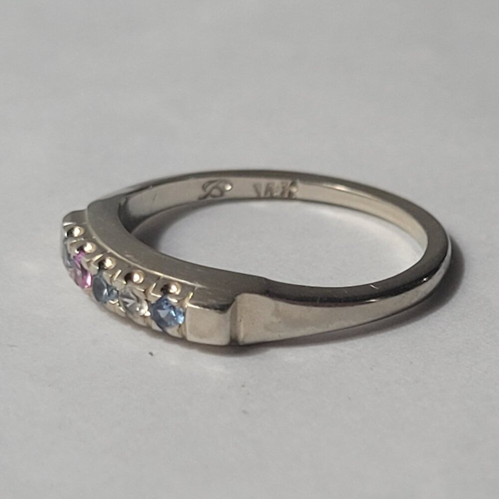 14k Topaz Wedding Band White Gold 5 Stone MultiColor Anniversary or Mothers Ring - Picture 13 of 14
